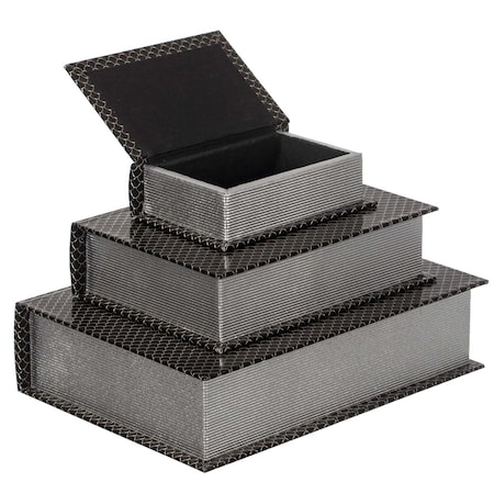 Vintiquewise Black Velvet Vintage Storage Wooden Antique Classic Decorative Book Box Holder, PK 3 QI004265.BK